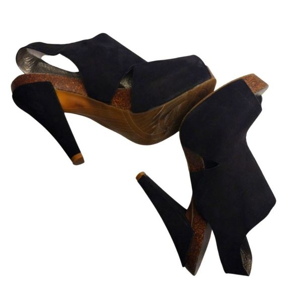 Nine West Black Suede Peep Toe Heel Ellis Size 7 - Picture 5 of 8